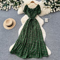 French chic red floral dress - women's summer korean style ruffle hem a-line maxi dress - slimming and figure-flattering