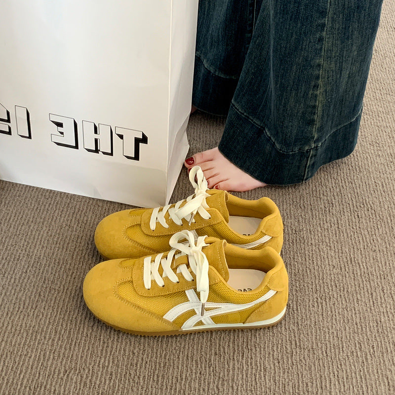 Summer best selling breathable mesh yellow shoes thin forrest gump casual retro small flats women's mesh german training cloth shoes
