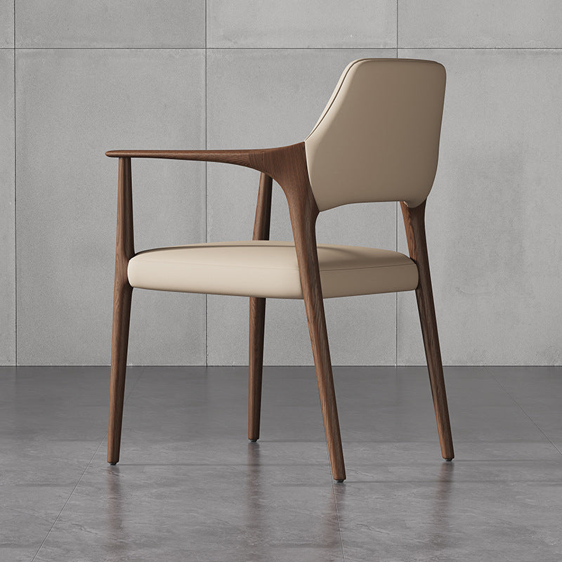 Italian normcore backrest chair scandinavian solid wood leather art negotiation chair designer style for home house study dining room dining chair
