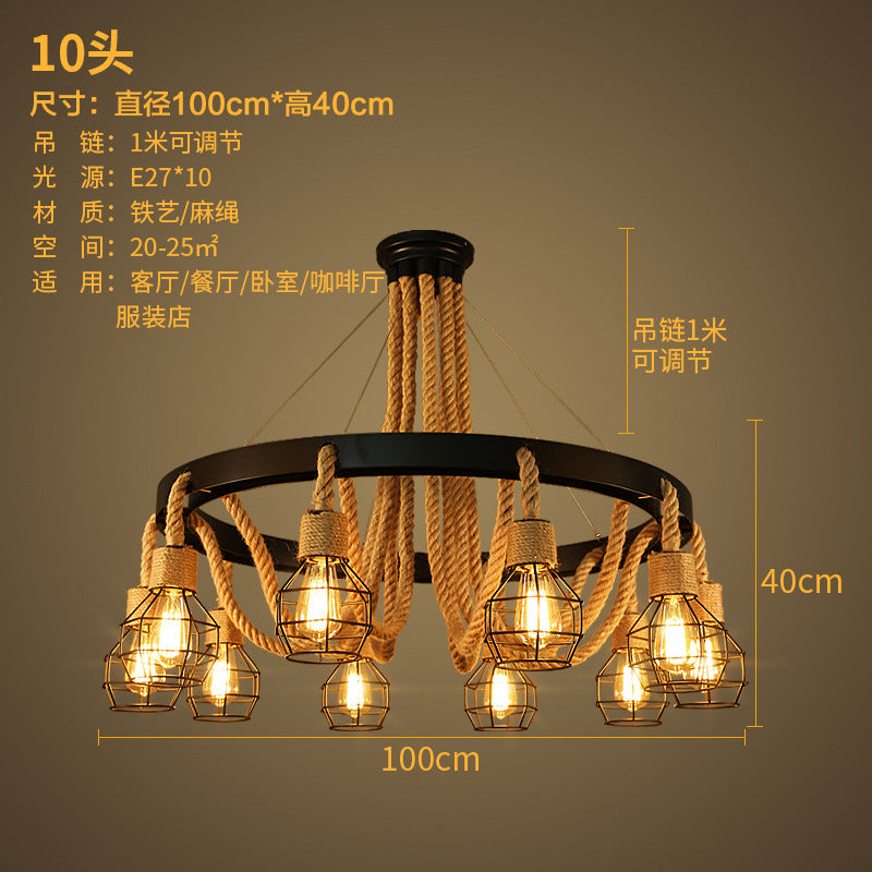 American retro hemp rope chandelier creative hotel lobby B & B restaurant lamp personalized industrial style hotel box lamp