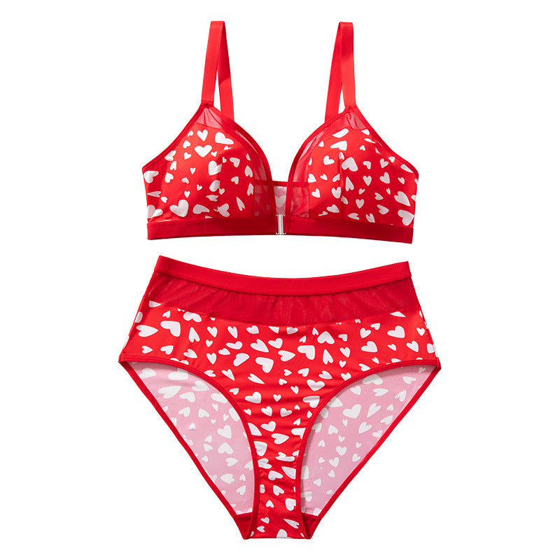 fashionsexyheartplus sizeintimatessuit women's wireless plaidprinting mesh patchwork big breast intimates
