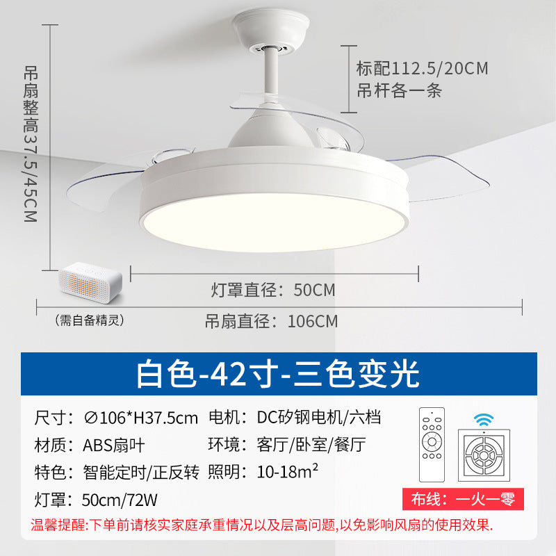 Zhongshan Lighting Fan Light 2025 New Home Living Room Invisible Ceiling Fan Light Nordic Restaurant Simple Fan Chandelier