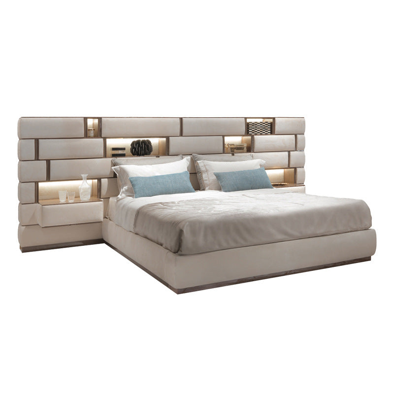Italian designer wide-screen bed - modern luxury double bed for master bedroom, perfect for villas and large apartments - premium matte leather finish