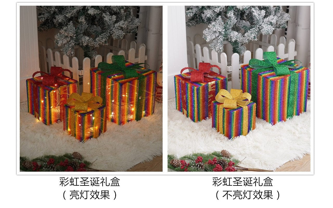 Popular Christmas gift box three-piece Christmas light decoration ambient light ins wind indoor and outdoor flashing ornament