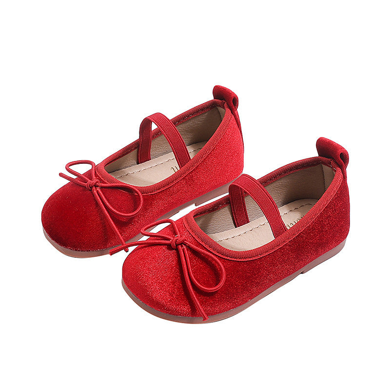 Vancahao girls' korean style princess shoes,  spring new collection, bowknot loafers, stylish and chic baby flats
