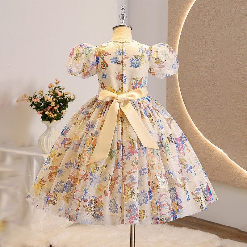 European and american style girls' princess dress - new cross-border export dress with bow, cute, fashionable, and printed women's dress
