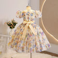 European and american style girls' princess dress - new cross-border export dress with bow, cute, fashionable, and printed women's dress