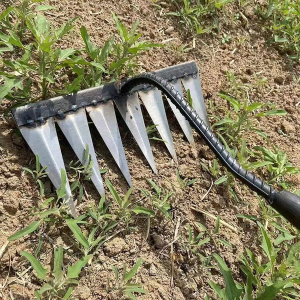 Factory straight hair Agricultural steel rake 5-tooth nail rake Household weeding Flat rake Sharp small fine tooth weeding tool