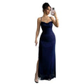 women's mesh panel crisscross backless maxi dress