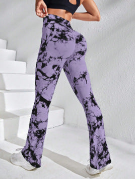 Tie-dye yoga pants, tie-dye bell-bottom pants, tie-dye yoga pants, sports fitness wear, moisture-wicking, high-elasticity butt lift for women