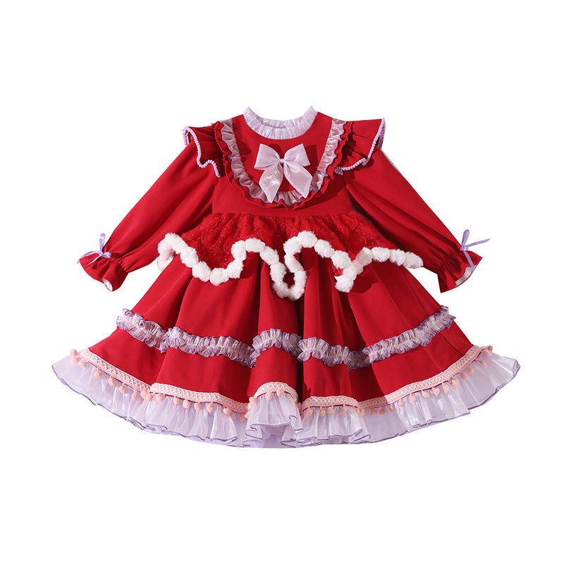 Girls' lolita princess dress - new spring/autumn red christmas dress - children's dress - autumn/winter baby dress