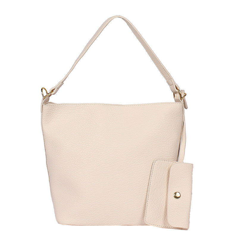 Retro bucket bag women's 2025 new fashion lychee pattern large capacity commuting shoulder bag fashionable literary and artistic child and mother bag