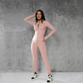European and american cross-border  autumn solid color zip-up stand collar activewear set - trendy fashion workout yoga outfit (jacket & pants)