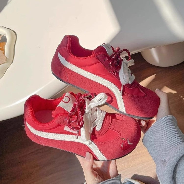 Red german army trainers (gats) for women, 2026 summer new arrival, breathable flat sneakers, retro versatile casual sports white shoes
