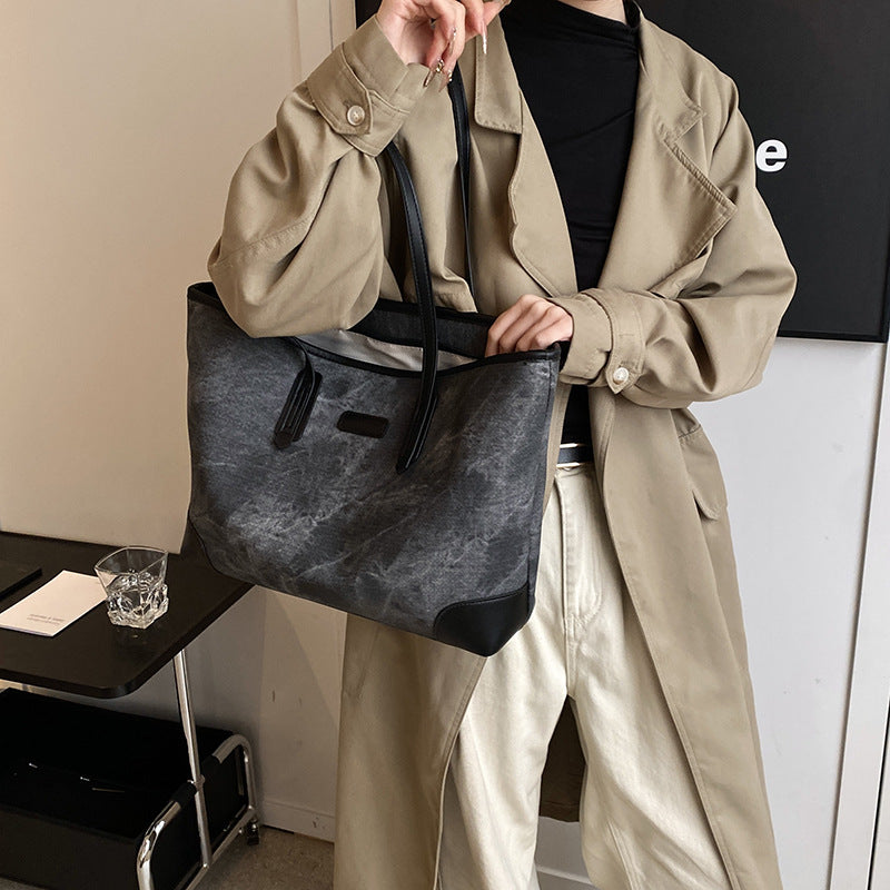 Retro large-capacity handbag bag 2025 winter new fashion leopard print foreign style shoulder bag texture tote bag