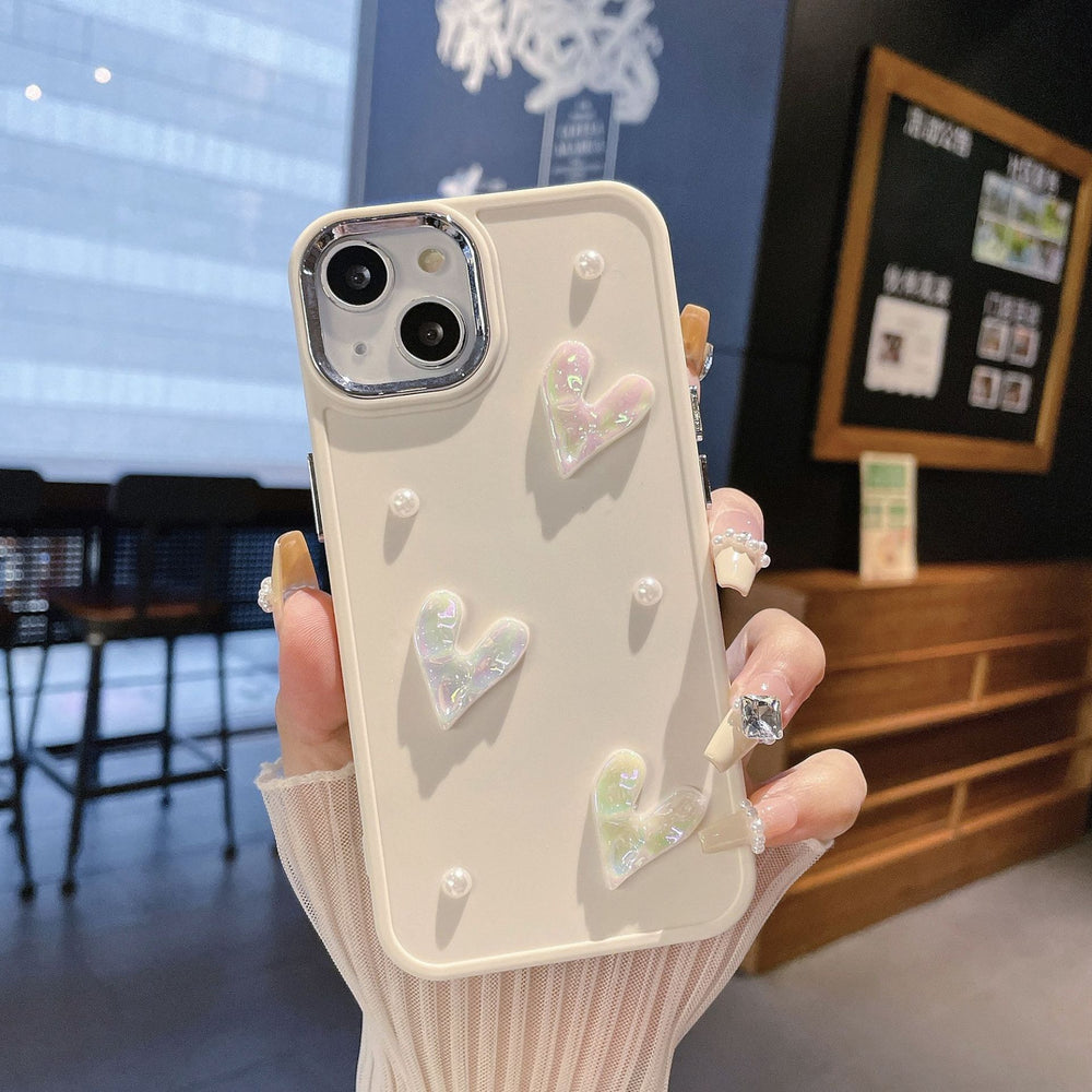 Suitable for apple 16pro metal photo frame pearl heart mobile phone case iphone7p/xr pure color protective cover