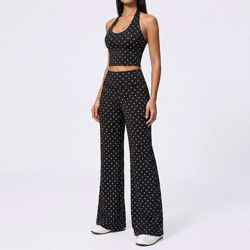 new arrival polka dot yoga clothes suit polyester printing deep v high elastic stereo fitness sports suit