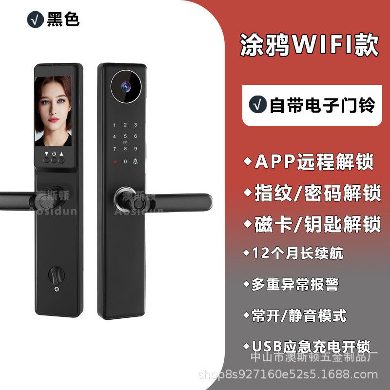 Smart lock fingerprint anti-theft door lock digital password lock cat eye capture fingerprint lock entrance door graffiti remote unlocking