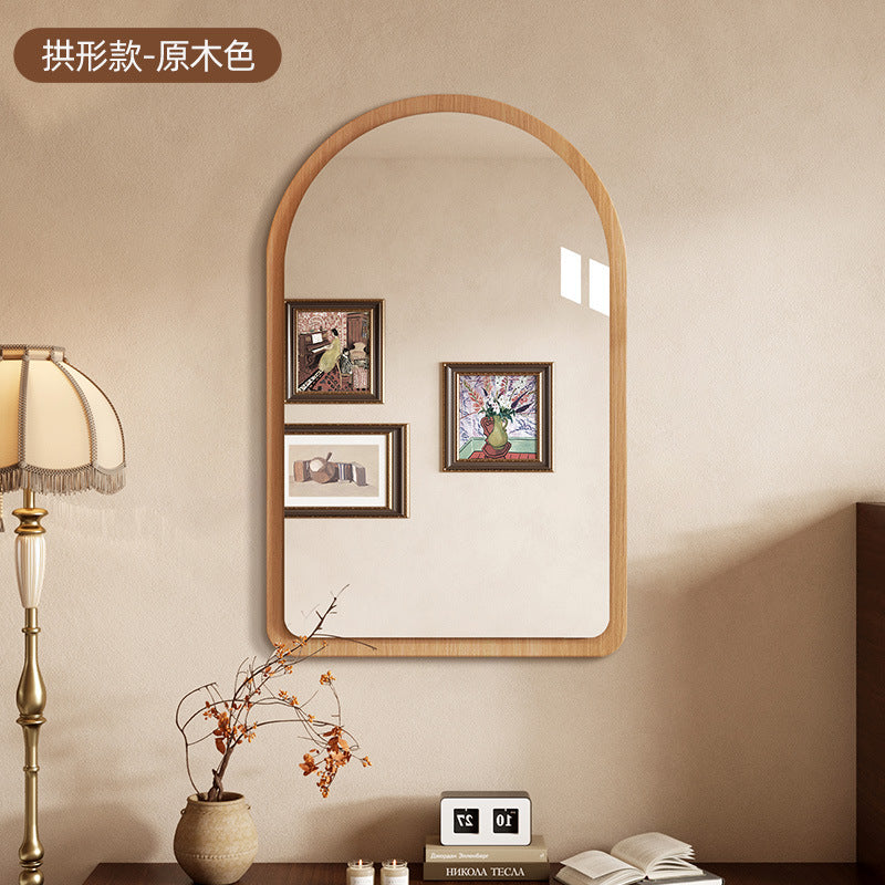 Retro bathroom mirror wall self-adhesive toilet washstand medieval makeup mirror non-punching half-body mirror wall-mounted