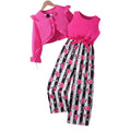 Girls' foreign trade outfit: pink lace-trimmed jacket, vest, romper, and black and white striped floral print two-piece set