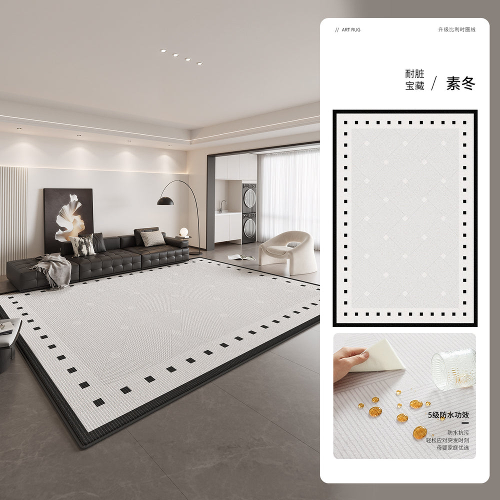 Carpet living room 2026 new french style black and white grids waterproof washable bedroom bedside sofa floor mat