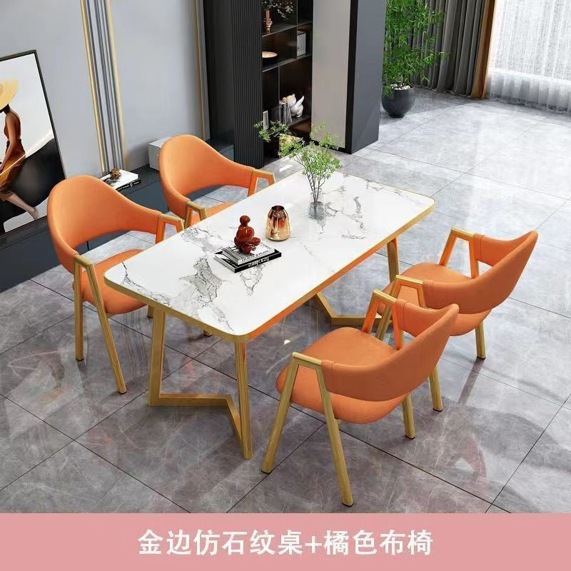 Nordic light luxury negotiation table and chair combination milk tea shop imitation rock slab rectangular in stock reception table and chair combination dining table and chair