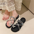 Women's rhinestone flip-flops sandals - summer 2025 new fashion, fairy style, perfect with skirts, flat beach slippers