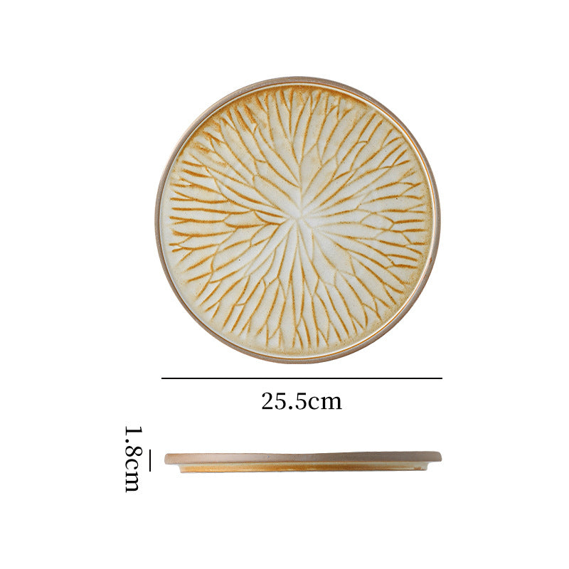 Stylishretro creative ceramic tableware kiln turned flat plate restaurant hotel stoneware western food steak plate japanese round plate
