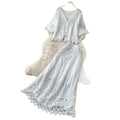 French riviera v-neck lace top & high-waisted midi skirt set - effortless summer chic