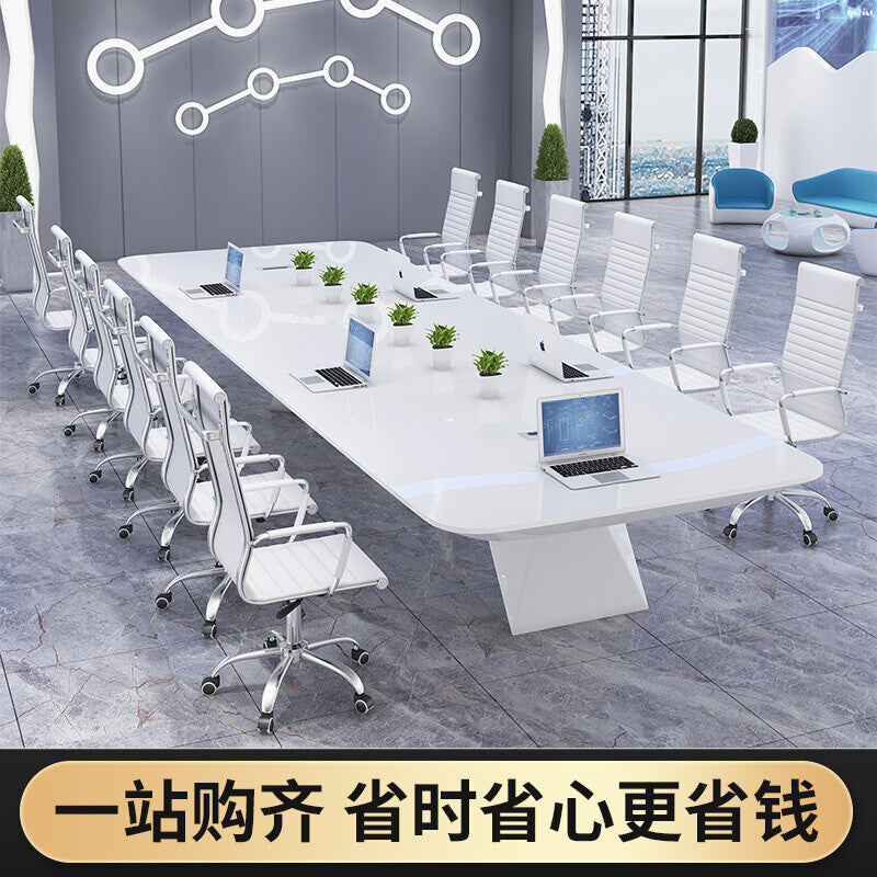 Saint li white lacquer conference table - long table, minimalist modern style, large conference room table and chair set, rectangular office desk