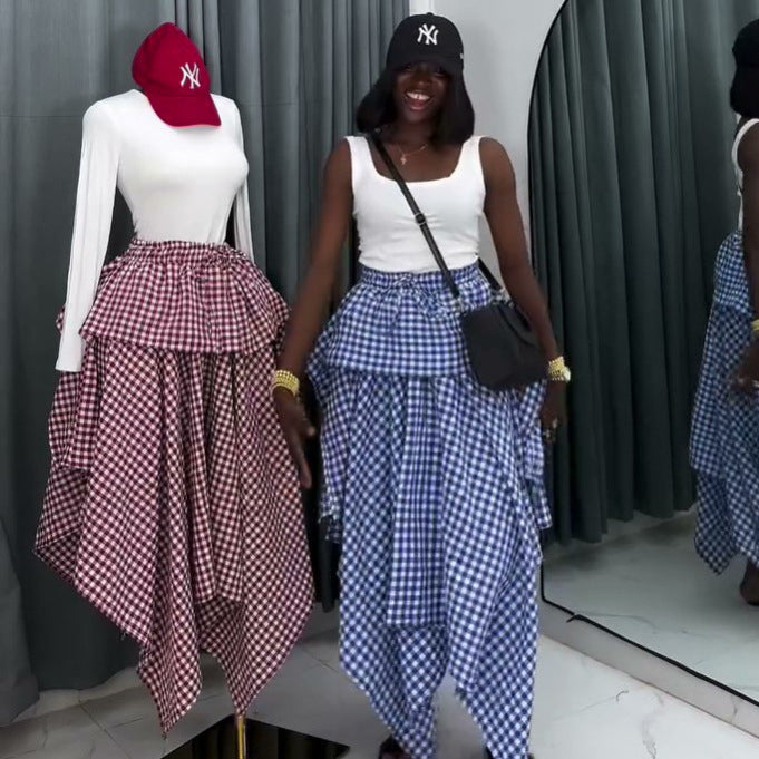 European and american cross-border women's fashion:  summer new arrival - high-waisted, asymmetrical tie-up casual a-line midi skirt