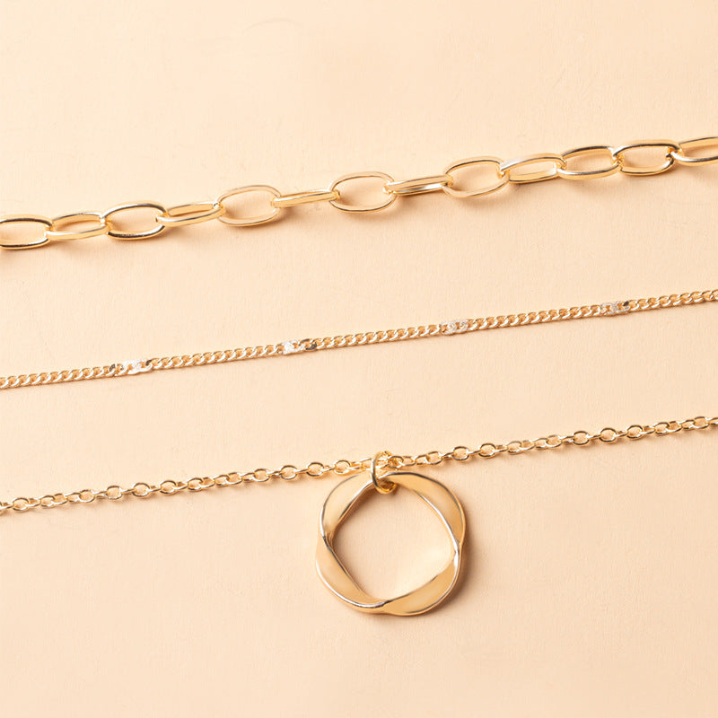 Customized alloy necklace, european and american style chunky chain, statement choker, electroplated circle pendant, hip-hop personalized women's necklace