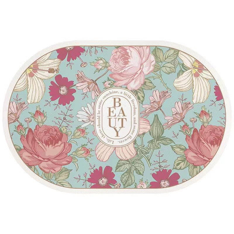 American retro floral diatomite mat - non-slip bathroom mat, absorbent & quick-drying entrance mat for bathroom and doorway