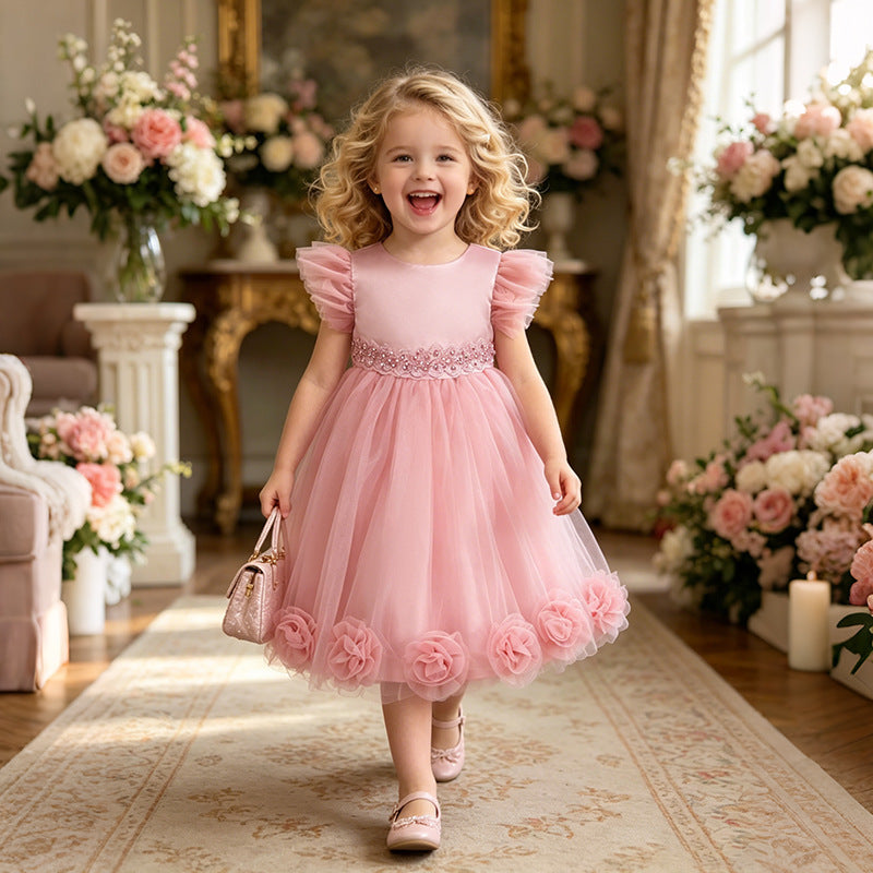 Girls' formal dresses fairy dress baby birthday first birthday sweet kids princess dress lace embroidery in stock cross-border wholesale
