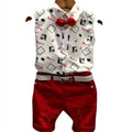 summer new arrival: gentleman's bow tie geometric print sleeveless linen shirt top + distressed shorts set
