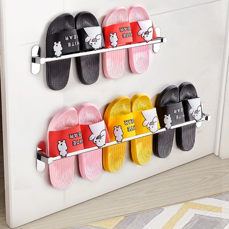 Stainless steel slipper rack bathroom toilet non-punching wall wall-mounted toilet door rear drain shoe storage rack