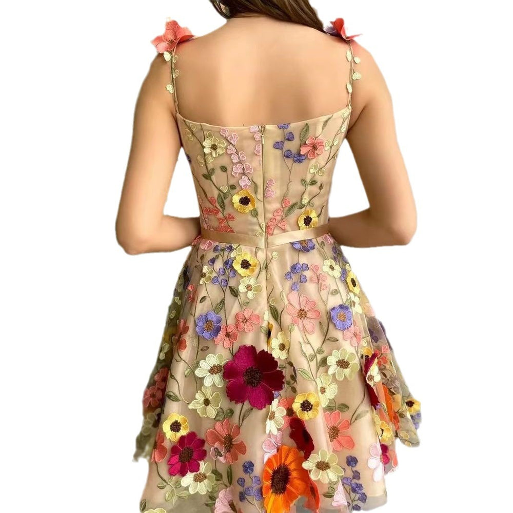 new european and american cross-border  independent station women's 3d floral embroidered bodycon sexy dress