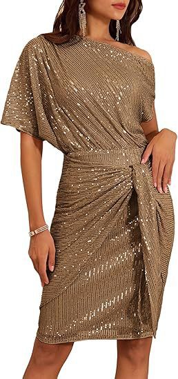 european and american cross-border women's beaded and sequined party club one-shoulder ruched evening gown fashion dress