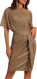 european and american cross-border women's beaded and sequined party club one-shoulder ruched evening gown fashion dress
