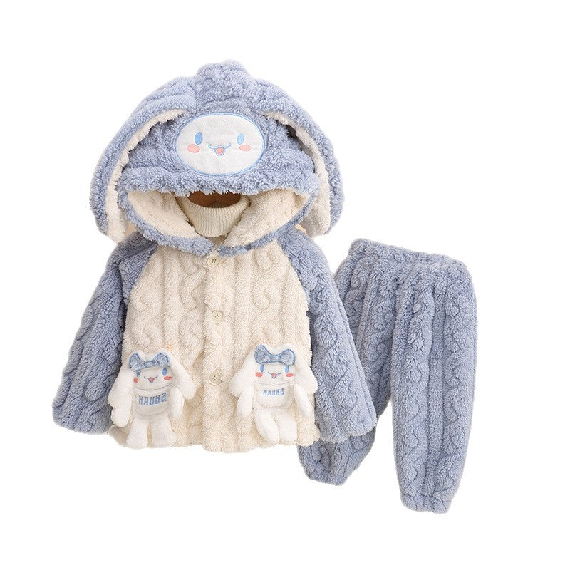 Kids flannel baby pajamas girl autumn wintercutelong sleevessuit baby girl coral velvet home clothes winter