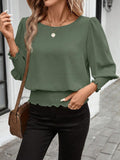 fashion cross-border women's spring & fallpure color long-sleeved ruffle sleeve round neck loose t-shirt