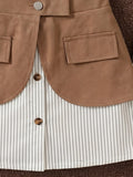 spring/summer new arrival: cross-border girls' striped shirt dress + solid color denim belt set - two-piece outfit for girls