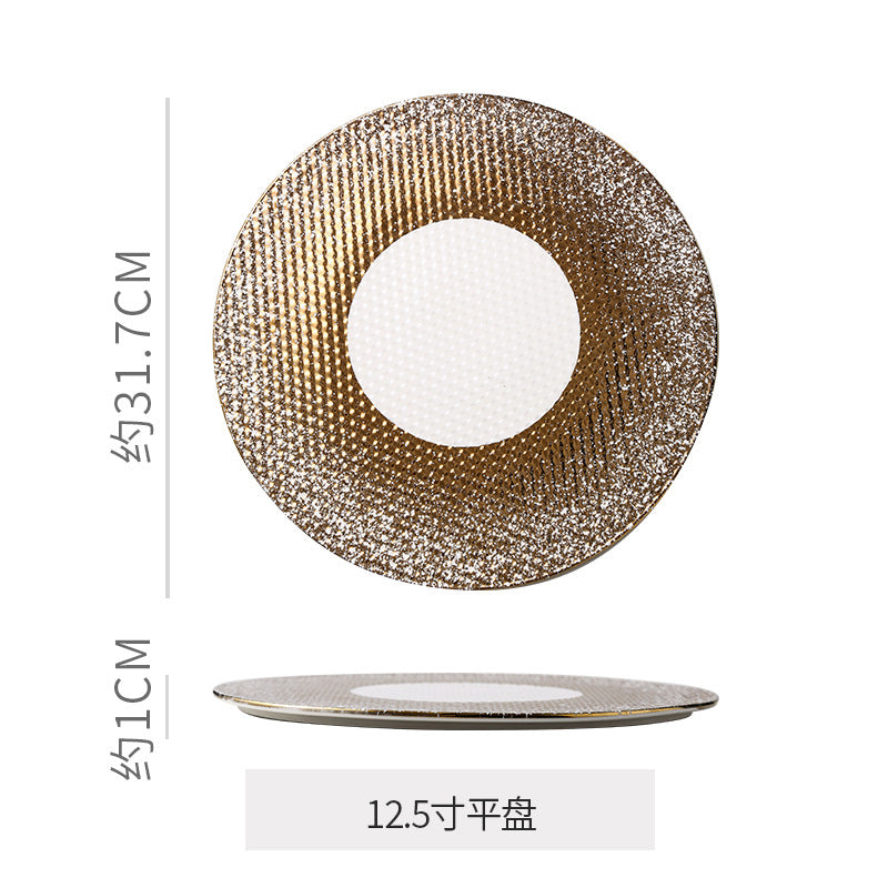 Western-style flat plate, hotel restaurant ceramic display plate, steak plate, creative light luxury high-end western-style plate, dessert plate