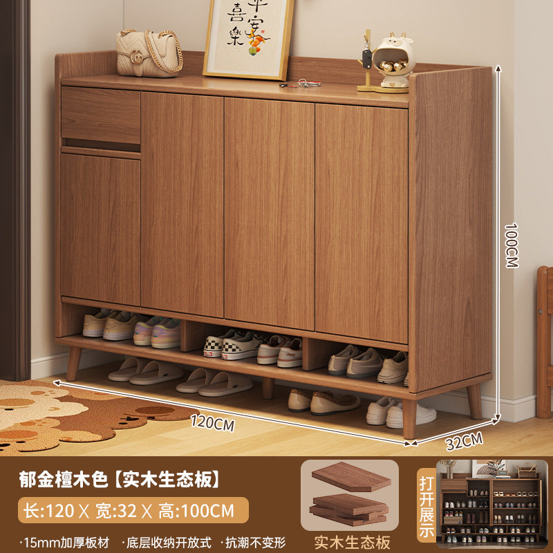 Solid wood core shoe cabinet household entrance 2025 new Chinese-style wall storage cabinet large-capacity indoor shoe rack