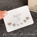 Sweet and cool style multi-pair set of heart-shaped starburst stud earrings, exquisite zircon combination earrings, niche high-end elegant earrings