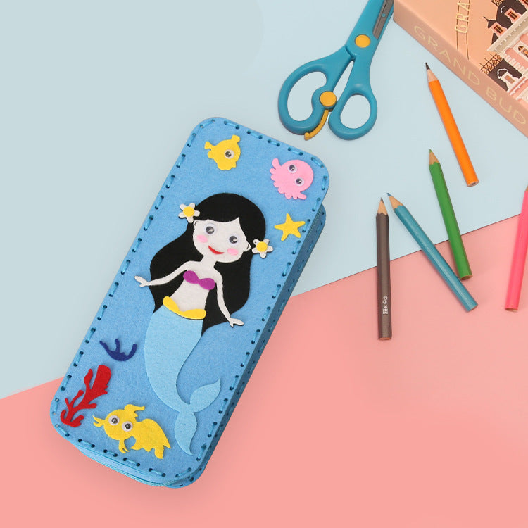 Children's DIY handmade, non-woven cartoon stationery box, pencil case, kindergarten handmade material bag pencil case