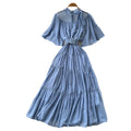 French court style lantern sleeve tiered dress - women's summer tie-waist a-line maxi dress - slimming & elegant