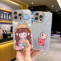 Fine hole feather yarn suitable for apple 16pro cartoon mobile phone case iphone11/13 all-inclusive lens film protective cover