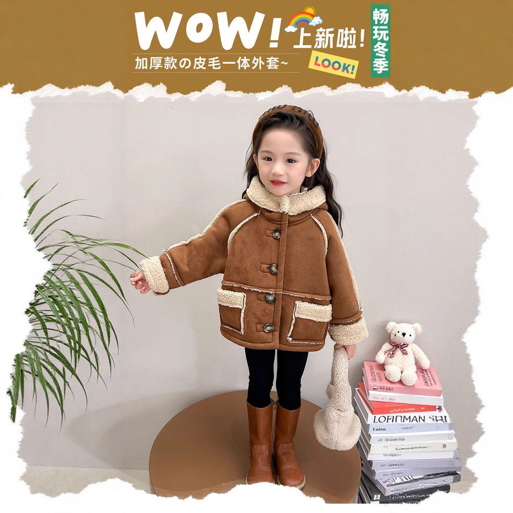 Girlwinterfleece outwearkids baby fur new arrivaltops style thickenedheattech lamb all-in-one winter clothing