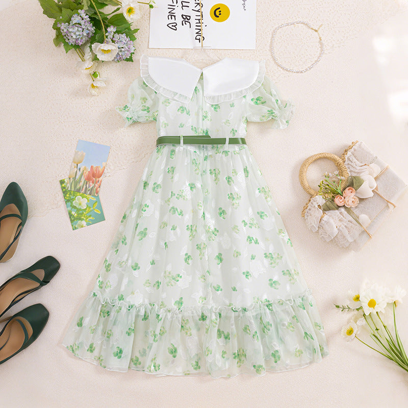 Girl's korean style floral print dress - chiffon casual new arrival  - mori girl style, pastoral print, cross-border hot seller, ready to ship